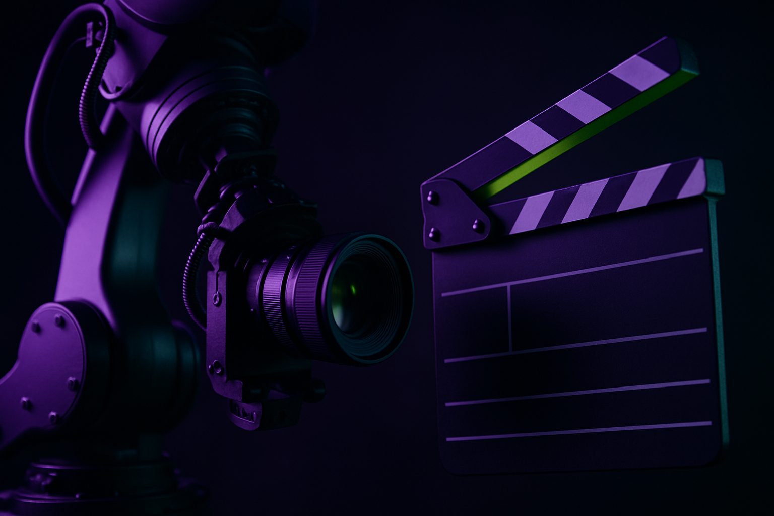 Motion-control rig under violet rim light